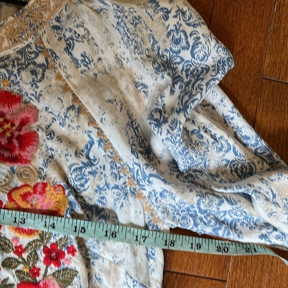 Savanna Jane | Floral Embroidered Boho Paisley Print Split Neck Blouse Small - Picture 10 of 11